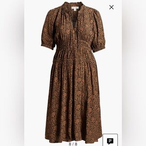 Treasure & Bond Brown Floral Shirred Waist Midi Dress 1X